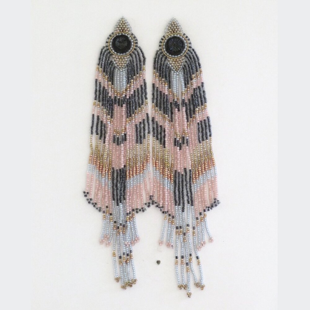 Pale beaded earrings extra long fringe